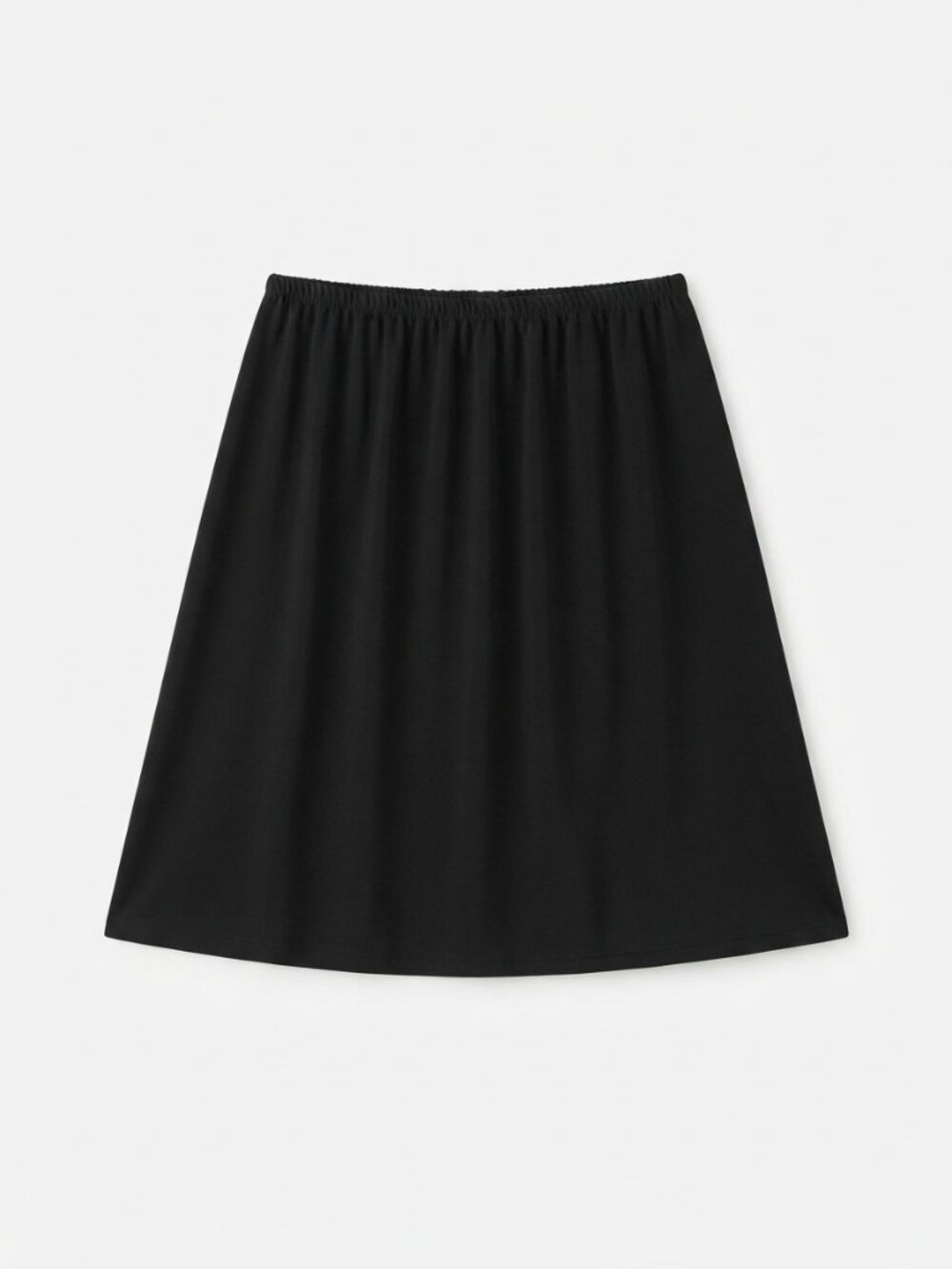 Classic Minimalist Black Elastic Waist A-Line Midi / Knee-Length Skirt - Medium